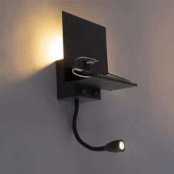 Moderne wandlamp zwart met USB en flexarm - Flero