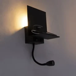 Moderne wandlamp zwart met USB en flexarm - Flero