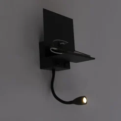 Moderne wandlamp zwart met USB en flexarm - Flero