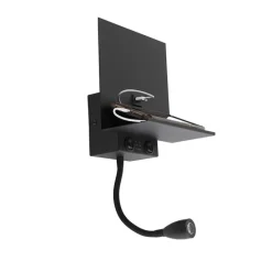 Moderne wandlamp zwart met USB en flexarm - Flero