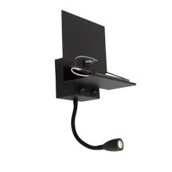 Moderne wandlamp zwart met USB en flexarm - Flero
