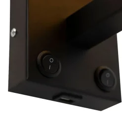 Moderne wandlamp zwart met USB en vierkante zwarte kap - Zeno