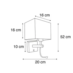 Moderne wandlamp zwart met USB en vierkante zwarte kap - Zeno
