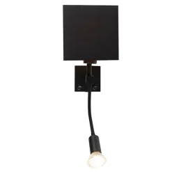 Moderne wandlamp zwart met USB en vierkante zwarte kap - Zeno