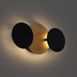 Moderne wandlamp zwart met goud incl. LED 3-staps dimbaar 3-lichts - Sunrise 3