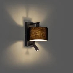 Moderne wandlamp zwart rond met leeslamp - Puglia