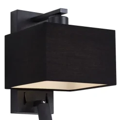 Moderne wandlamp zwart vierkant met leeslamp - Puglia