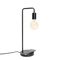 Moderne zwarte tafellamp met draadloos opladen - Facil
