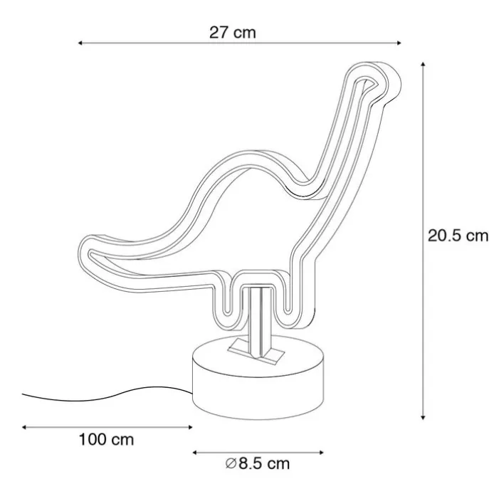 Neon tafellamp wit incl. LED - Dinosaurus