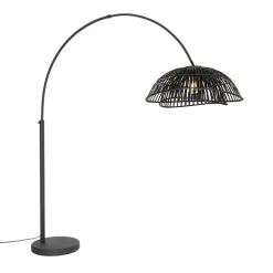 Oosterse booglamp met kap zwart bamboe - Pua
