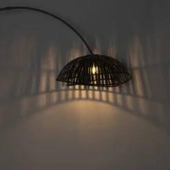 Oosterse booglamp met kap zwart bamboe - Pua