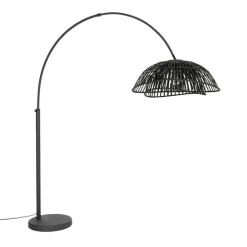 Oosterse booglamp met kap zwart bamboe - Pua