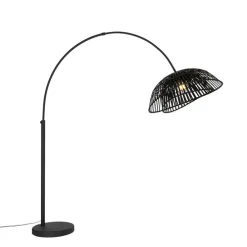Oosterse booglamp met kap zwart bamboe - Pua