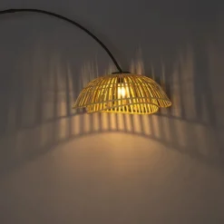 Oosterse booglamp zwart met naturel bamboe - Pua