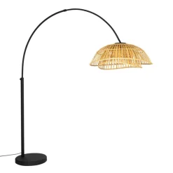 Oosterse booglamp zwart met naturel bamboe - Pua