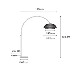 Oosterse booglamp zwart met naturel bamboe - Pua