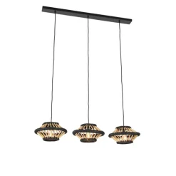 Oosterse hanglamp bamboe met zwart langwerpig 3-lichts - Evalin