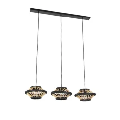 Oosterse hanglamp bamboe met zwart langwerpig 3-lichts - Evalin