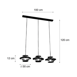 Oosterse hanglamp bamboe met zwart langwerpig 3-lichts - Evalin