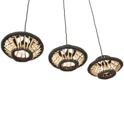 Oosterse hanglamp bamboe met zwart langwerpig 3-lichts - Evalin