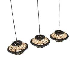 Oosterse hanglamp bamboe met zwart langwerpig 3-lichts - Evalin