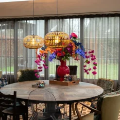 Oosterse hanglamp bamboe 2-lichts - Amira