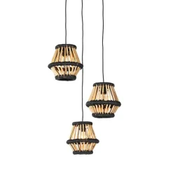 Oosterse hanglamp bamboe met zwart rond 3-lichts - Evalin