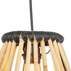 Oosterse hanglamp bamboe met zwart rond 3-lichts - Evalin