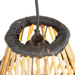 Oosterse hanglamp bamboe met zwart rond 3-lichts - Evalin