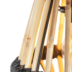 Oosterse hanglamp bamboe met zwart rond 3-lichts - Evalin