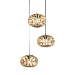 Oosterse hanglamp bamboe 3-lichts rond - Amira