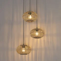Oosterse hanglamp bamboe 3-lichts rond - Amira
