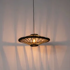 Oosterse hanglamp bamboe met zwart 60 cm - Evalin