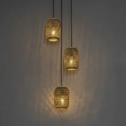 Oosterse hanglamp bamboe met zwart 3-lichts - Yvonne