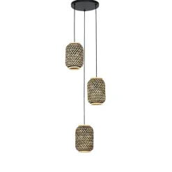 Oosterse hanglamp bamboe met zwart 3-lichts - Yvonne