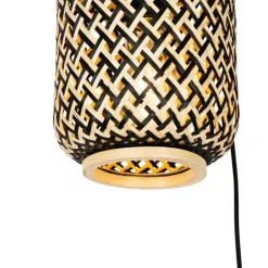Oosterse hanglamp bamboe met zwart 3-lichts - Yvonne