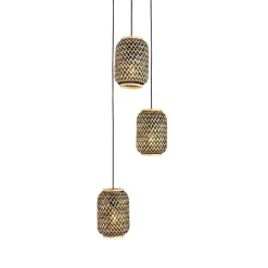 Oosterse hanglamp bamboe met zwart 3-lichts - Yvonne