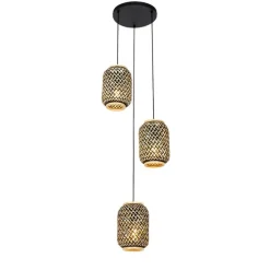 Oosterse hanglamp bamboe met zwart 3-lichts - Yvonne