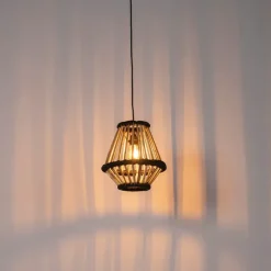 Oosterse hanglamp bamboe met zwart 32 cm - Evalin