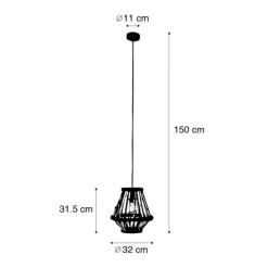 Oosterse hanglamp bamboe met zwart 32 cm - Evalin