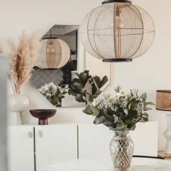 Oosterse hanglamp bruin stof 48 cm - Rob