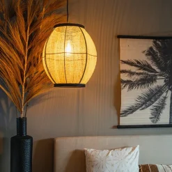 Oosterse hanglamp bruin stof 35 cm - Rob