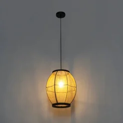 Oosterse hanglamp bruin stof 35 cm - Rob