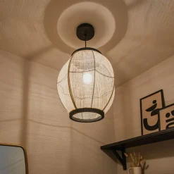 Oosterse hanglamp bruin stof 35 cm - Rob