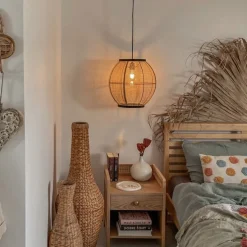 Oosterse hanglamp bruin stof 35 cm - Rob