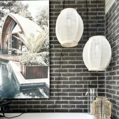 Oosterse hanglamp naturel stof 35 cm - Rob