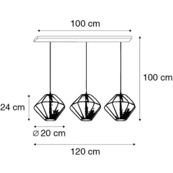 Oosterse hanglamp rotan 3-lichts - Straw