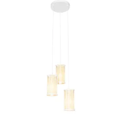 Oosterse hanglamp wit met rotan 3-lichts rond - Akira