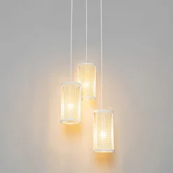 Oosterse hanglamp wit met rotan 3-lichts rond - Akira