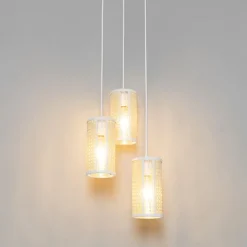 Oosterse hanglamp wit met rotan 3-lichts rond - Akira